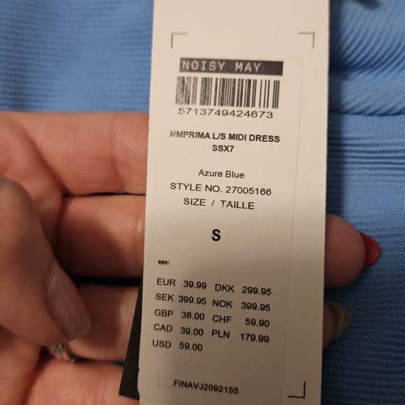 NOISY MAY Ribbed Longsleeve Mock Neck Stretch Midi Dress Tie Front.Blue. S NWT - Picture 4 of 16